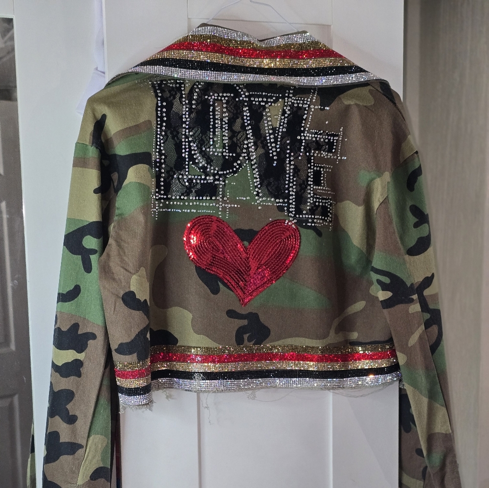 Camouflage Jacket with Rhinestone Accents - Picture 2 of 3